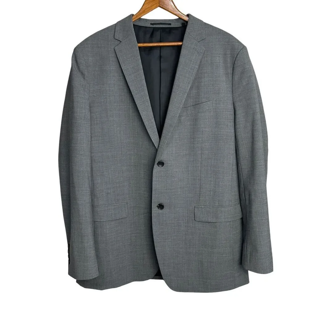 Theory Mens Blazer Size 46 Long Gray Wool Sport Coat Jacket Two Button Modern
